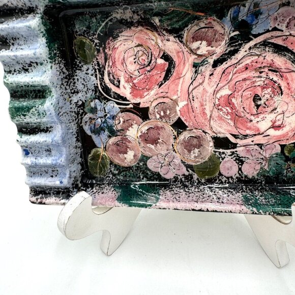 Sascha Brastoff Vanity Fair Very Large Retcangular Ash Tray - Pink Roses - Picture 3 of 12